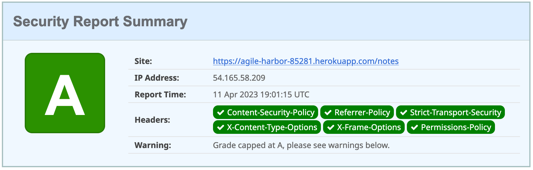 Nginx in Docker score from securityheaders.com